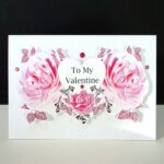 Valentine Two Pink Rose Heart Handmade Card.